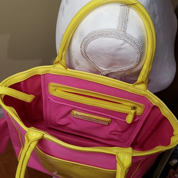LIZ CLAIBORNE Pink & Yellow bag. - Picture 6 of 8